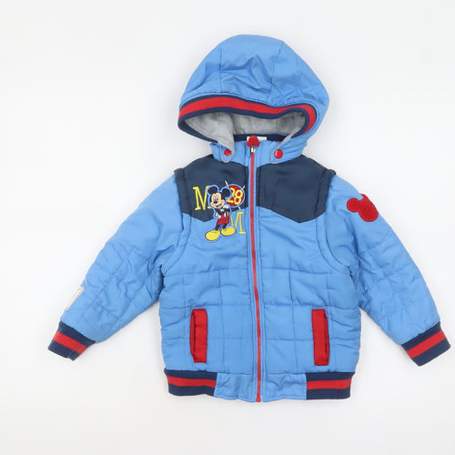 Disney Store Boys Blue Mickey Mouse Puffer Jacket 3 Years Hooded Winter Coat