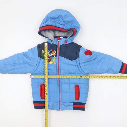Disney Store Boys Blue Mickey Mouse Puffer Jacket 3 Years Hooded Winter Coat