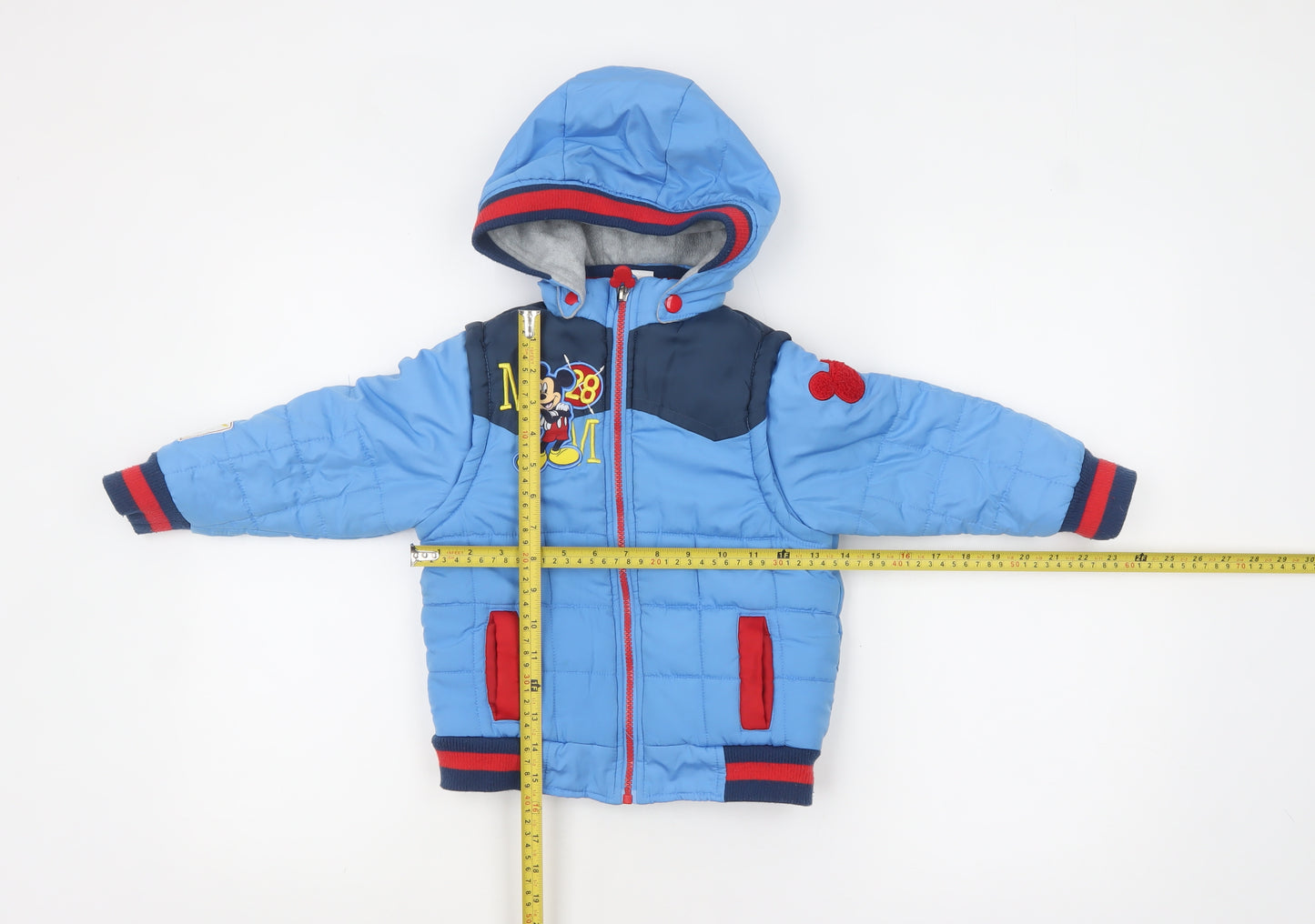 Disney Store Boys Blue Mickey Mouse Puffer Jacket 3 Years Hooded Winter Coat