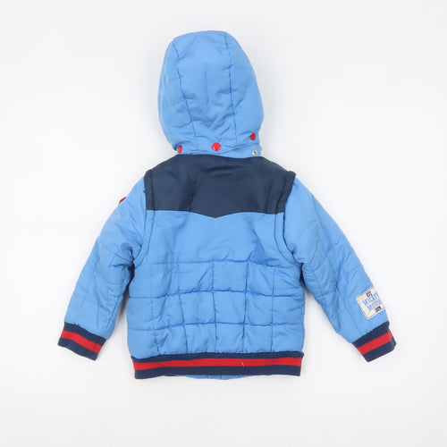 Disney Store Boys Blue Mickey Mouse Puffer Jacket 3 Years Hooded Winter Coat