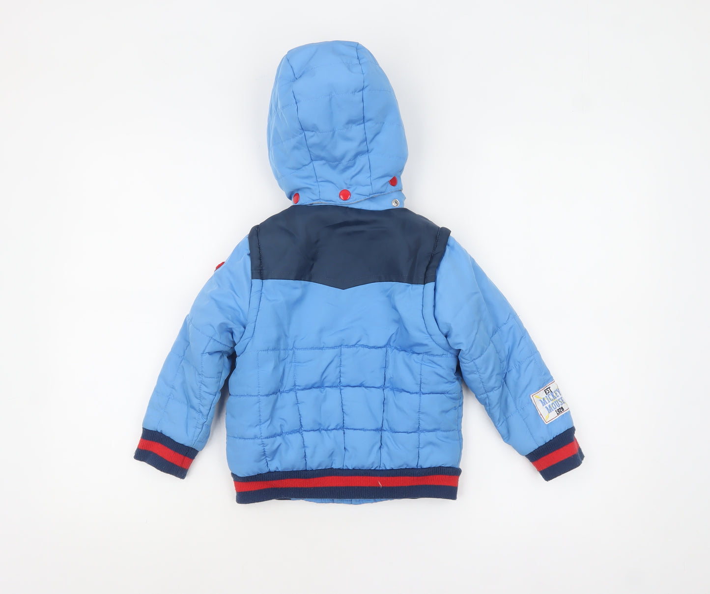 Disney Store Boys Blue Mickey Mouse Puffer Jacket 3 Years Hooded Winter Coat