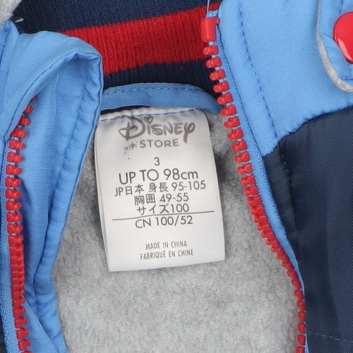 Disney Store Boys Blue Mickey Mouse Puffer Jacket 3 Years Hooded Winter Coat