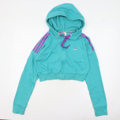 Adidas Women Turquoise Full Zip Cropped Hoodie UK 12-14