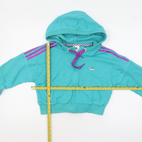 Adidas Women Turquoise Full Zip Cropped Hoodie UK 12-14