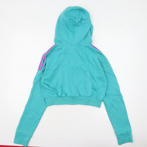 Adidas Women Turquoise Full Zip Cropped Hoodie UK 12-14