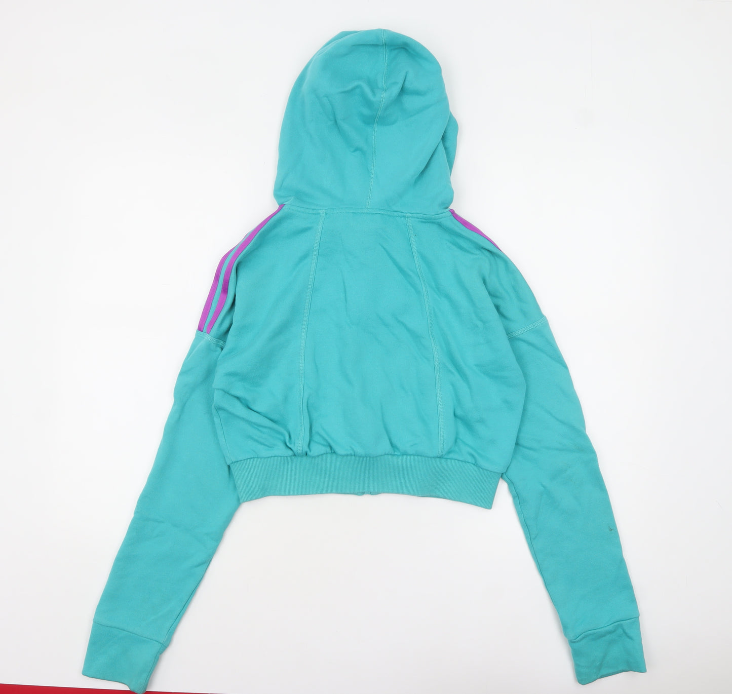 Adidas Women Turquoise Full Zip Cropped Hoodie UK 12-14