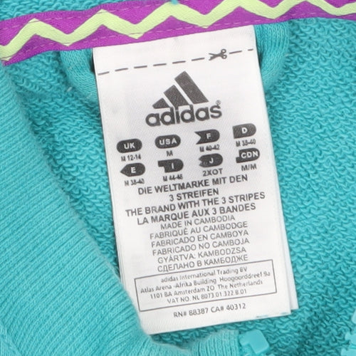 Adidas Women Turquoise Full Zip Cropped Hoodie UK 12-14