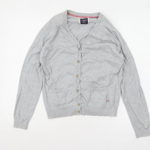 Mantaray Women's Grey Cotton V-Neck Cardigan L