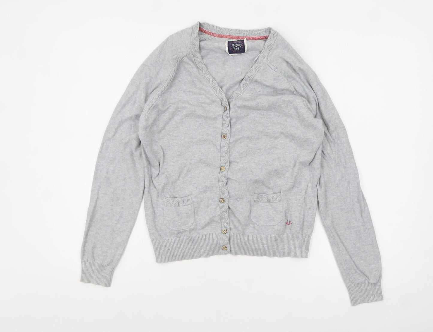 Mantaray Women's Grey Cotton V-Neck Cardigan L