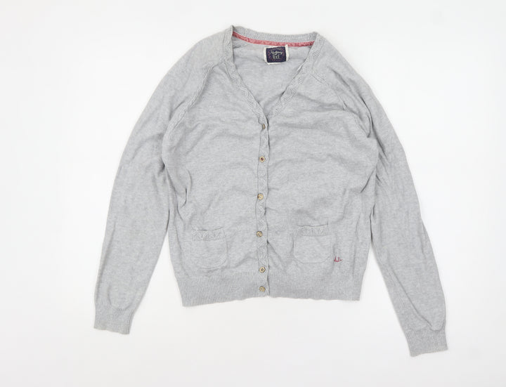 Mantaray Women's Grey Cotton V-Neck Cardigan L