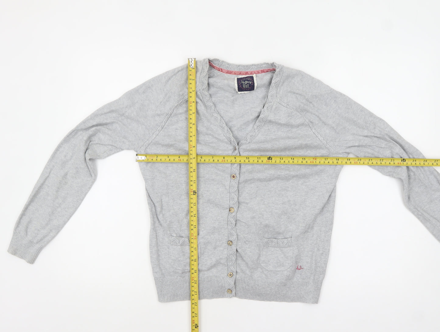 Mantaray Women's Grey Cotton V-Neck Cardigan L
