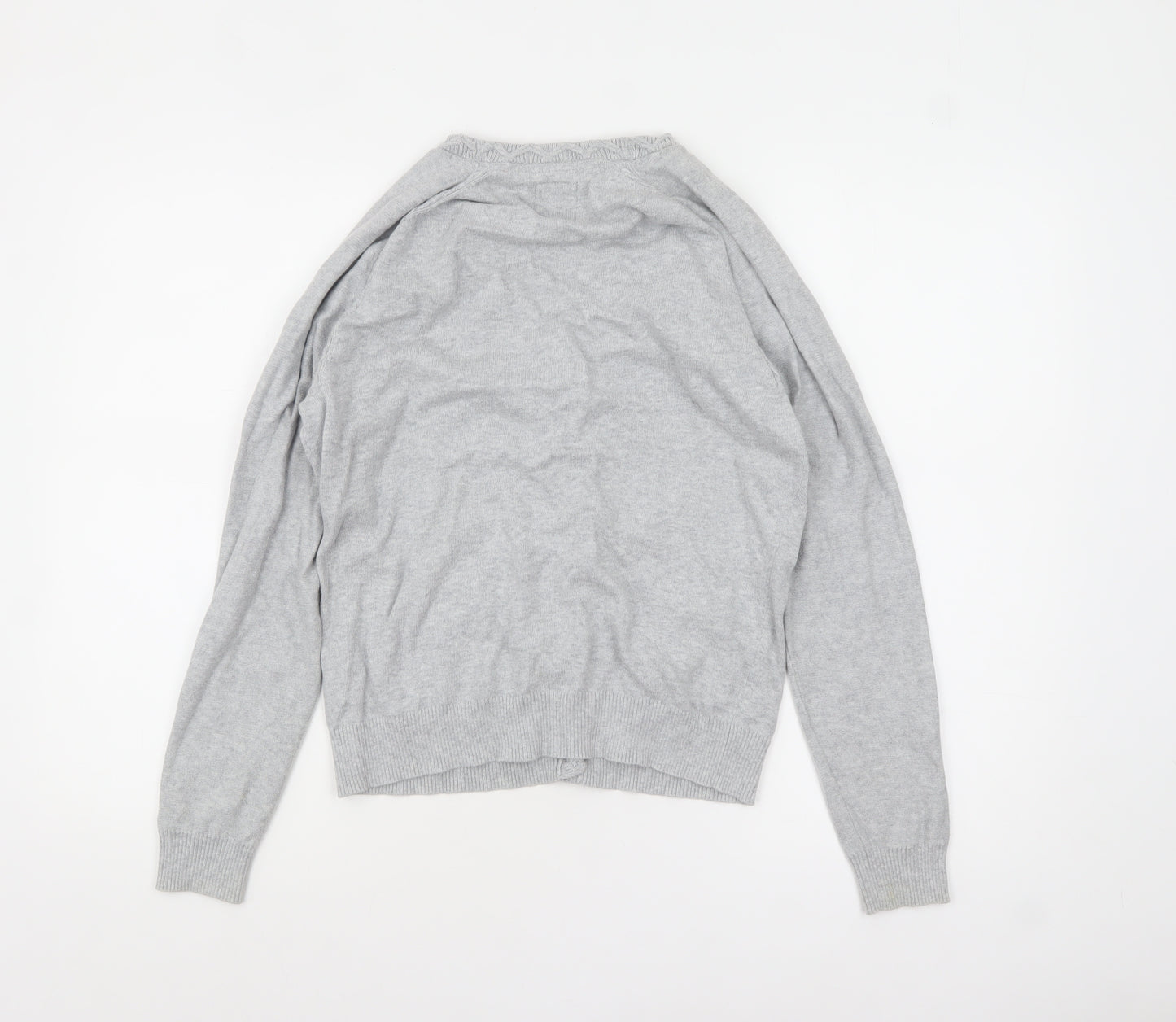 Mantaray Women's Grey Cotton V-Neck Cardigan L