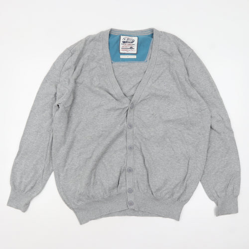 St George by Duffer Men's Grey 2XL Cotton V-Neck Button Cardigan
