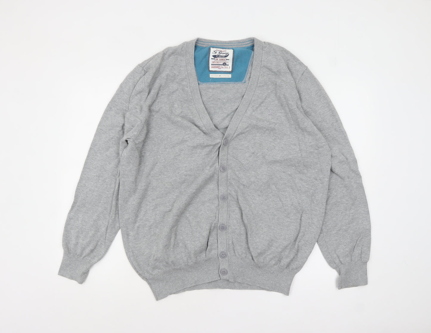 St George by Duffer Men's Grey 2XL Cotton V-Neck Button Cardigan