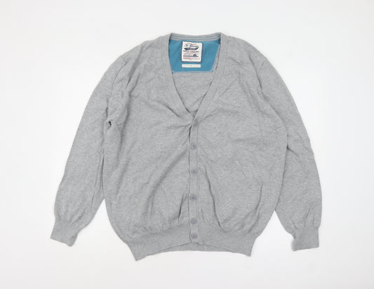 St George by Duffer Men's Grey 2XL Cotton V-Neck Button Cardigan