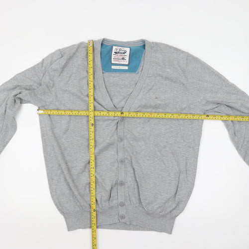 St George by Duffer Men's Grey 2XL Cotton V-Neck Button Cardigan