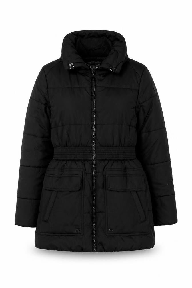 Brave Soul Women's Black Size 14 Puffer Jacket Belted Mid-Length Winter Coat
