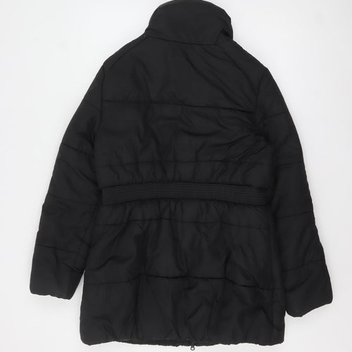 Brave Soul Women's Black Size 14 Puffer Jacket Belted Mid-Length Winter Coat