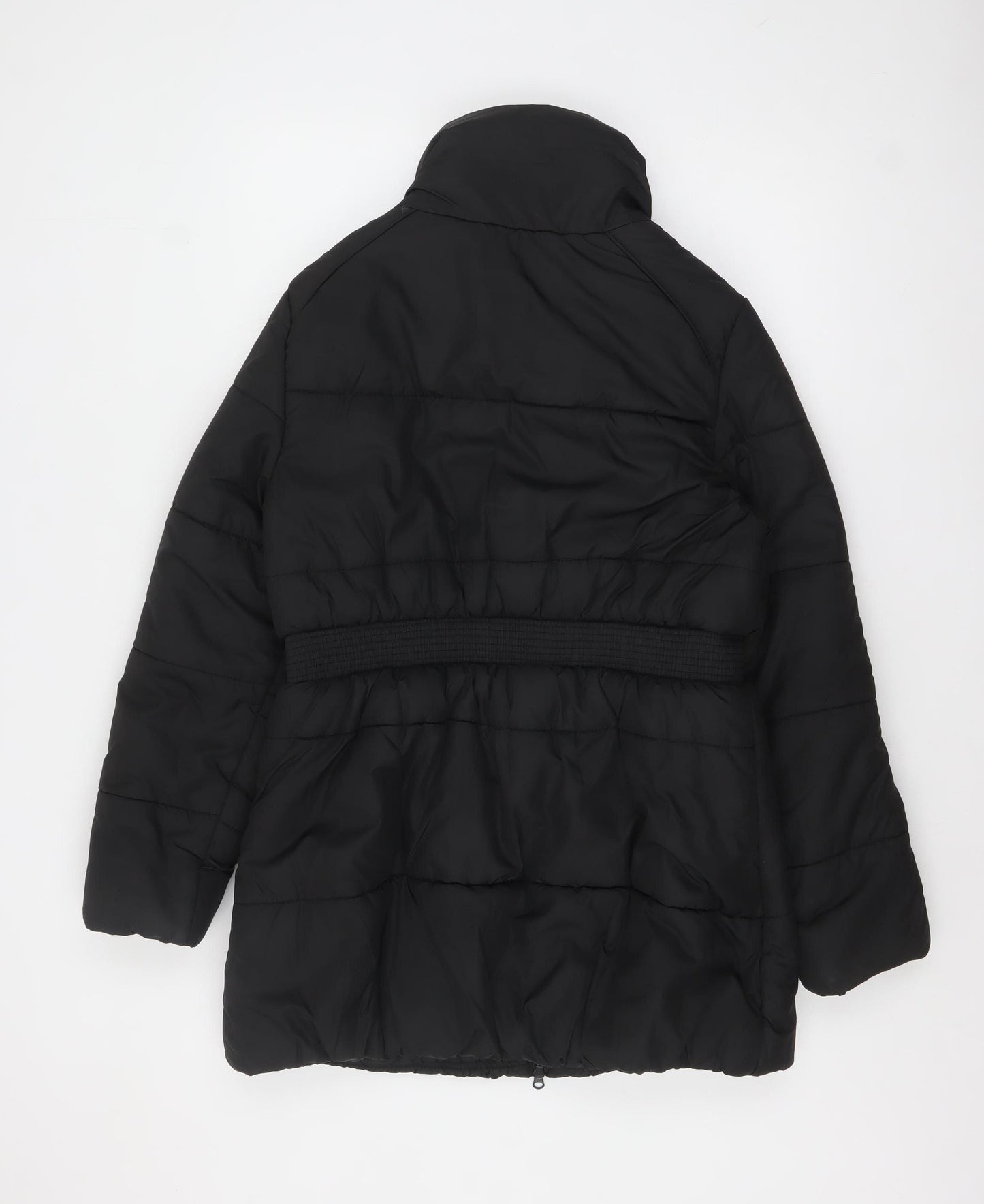 Brave Soul Women's Black Size 14 Puffer Jacket Belted Mid-Length Winter Coat