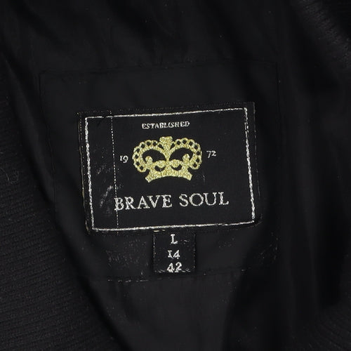 Brave Soul Women's Black Size 14 Puffer Jacket Belted Mid-Length Winter Coat