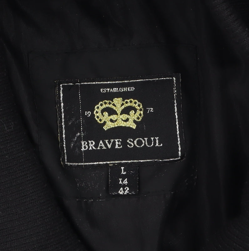 Brave Soul Women's Black Size 14 Puffer Jacket Belted Mid-Length Winter Coat