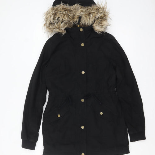 Hollister Womens Black Faux Fur Hooded Parka Coat XS