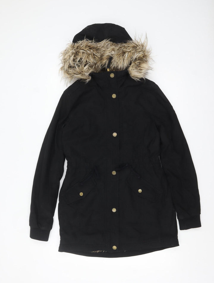 Hollister Womens Black Faux Fur Hooded Parka Coat XS
