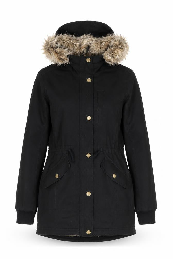 Hollister Womens Black Faux Fur Hooded Parka Coat XS
