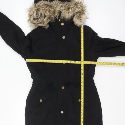 Hollister Womens Black Faux Fur Hooded Parka Coat XS