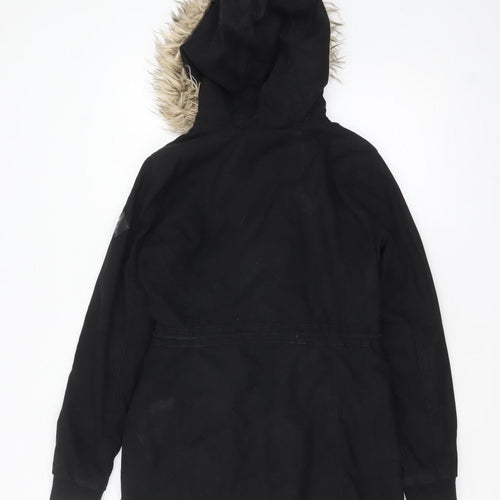 Hollister Womens Black Faux Fur Hooded Parka Coat XS