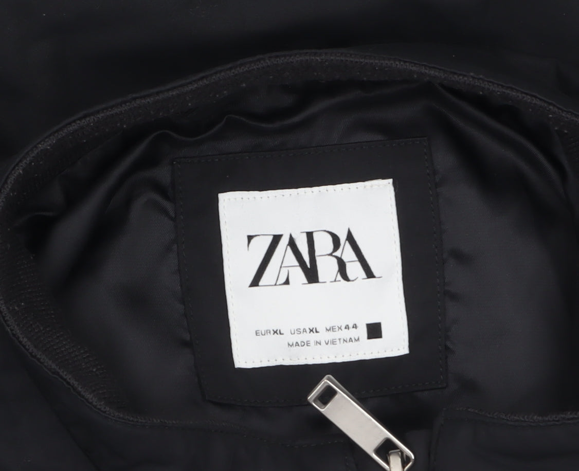 Zara Men’s Black XL Bomber Jacket Polyester Zip Casual