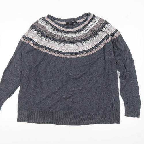 Next Women’s Grey Fair Isle Knit Jumper Size 20 Long Sleeve Crew Neck