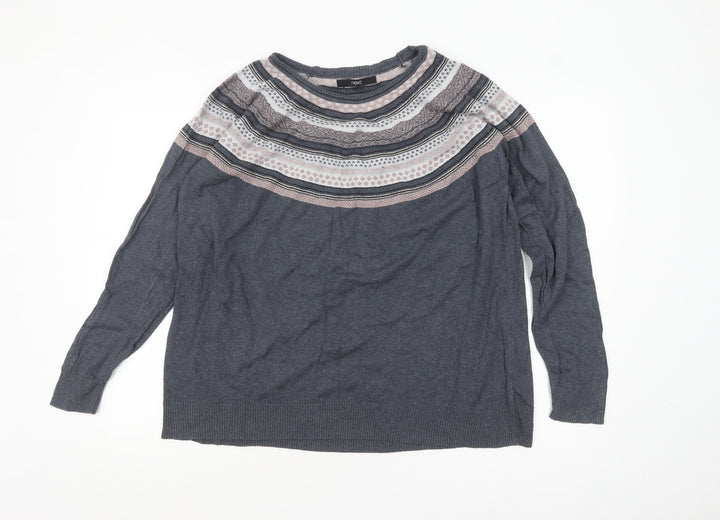 Next Women’s Grey Fair Isle Knit Jumper Size 20 Long Sleeve Crew Neck
