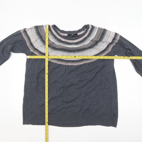 Next Women’s Grey Fair Isle Knit Jumper Size 20 Long Sleeve Crew Neck