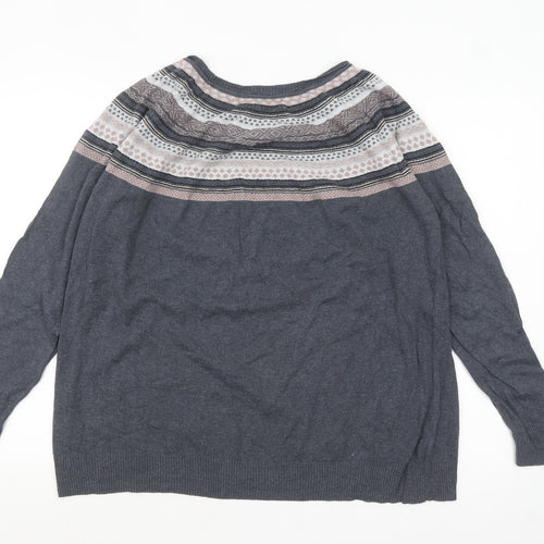Next Women’s Grey Fair Isle Knit Jumper Size 20 Long Sleeve Crew Neck