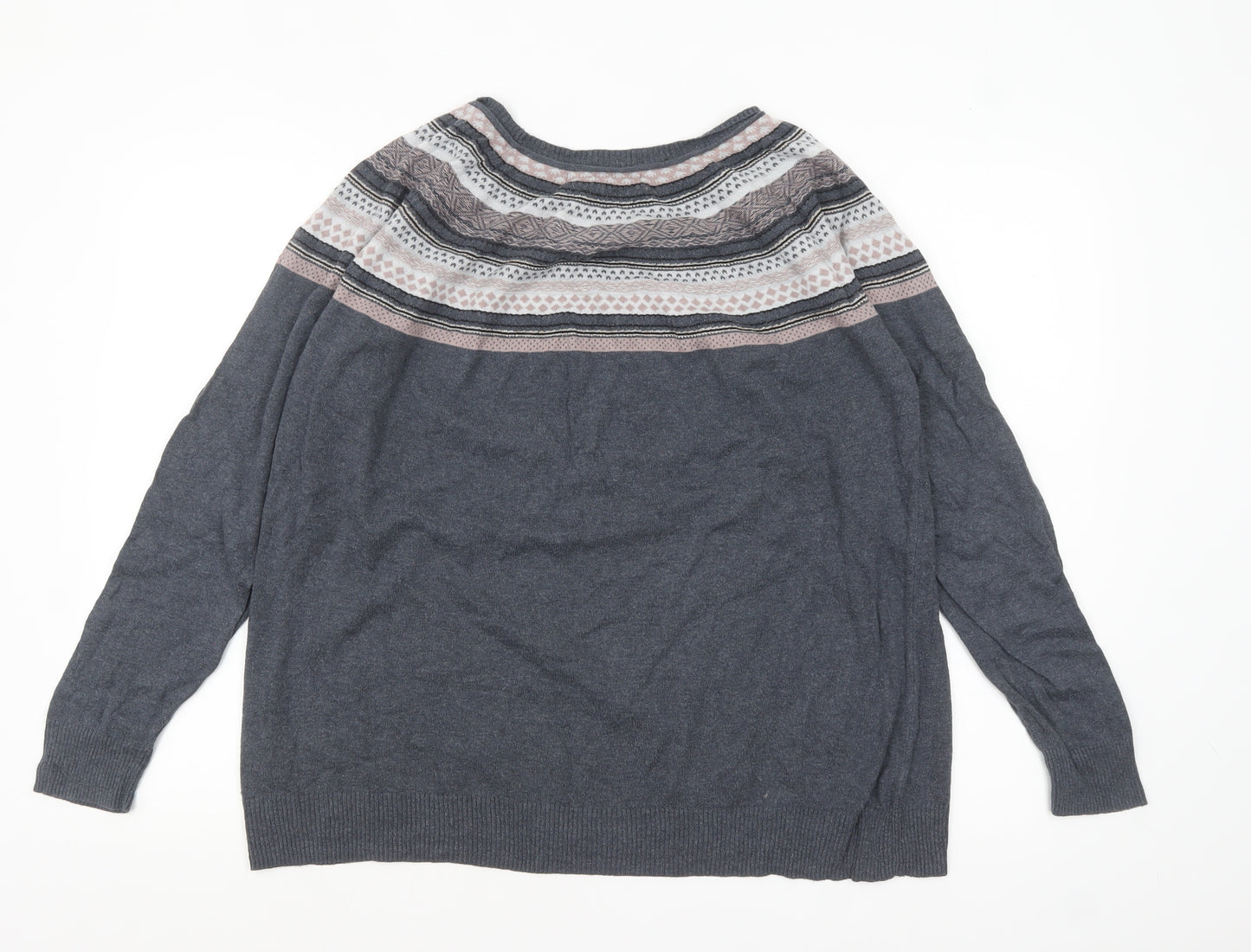 Next Women’s Grey Fair Isle Knit Jumper Size 20 Long Sleeve Crew Neck
