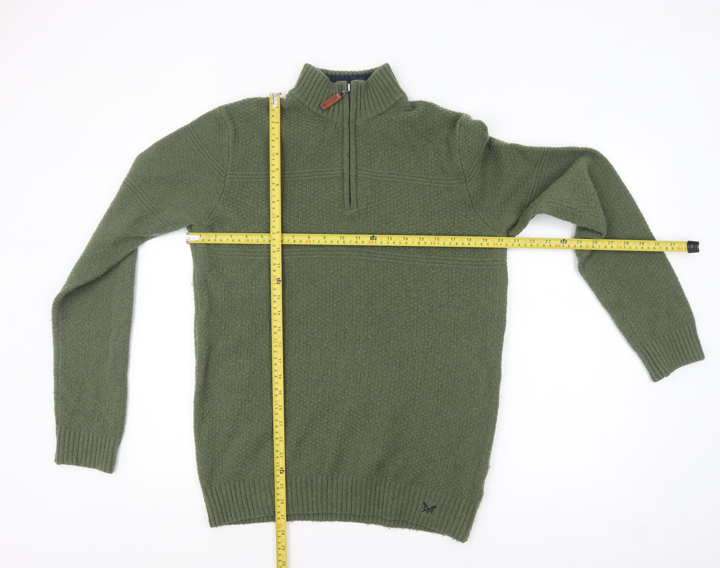Crew Clothing Company Men’s Green Lambswool Half Zip Jumper Size M