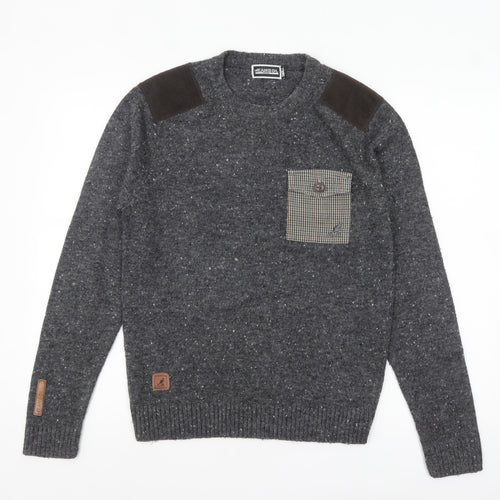 Kangol Men's Grey Small Crew Neck Pullover Jumper with Patches