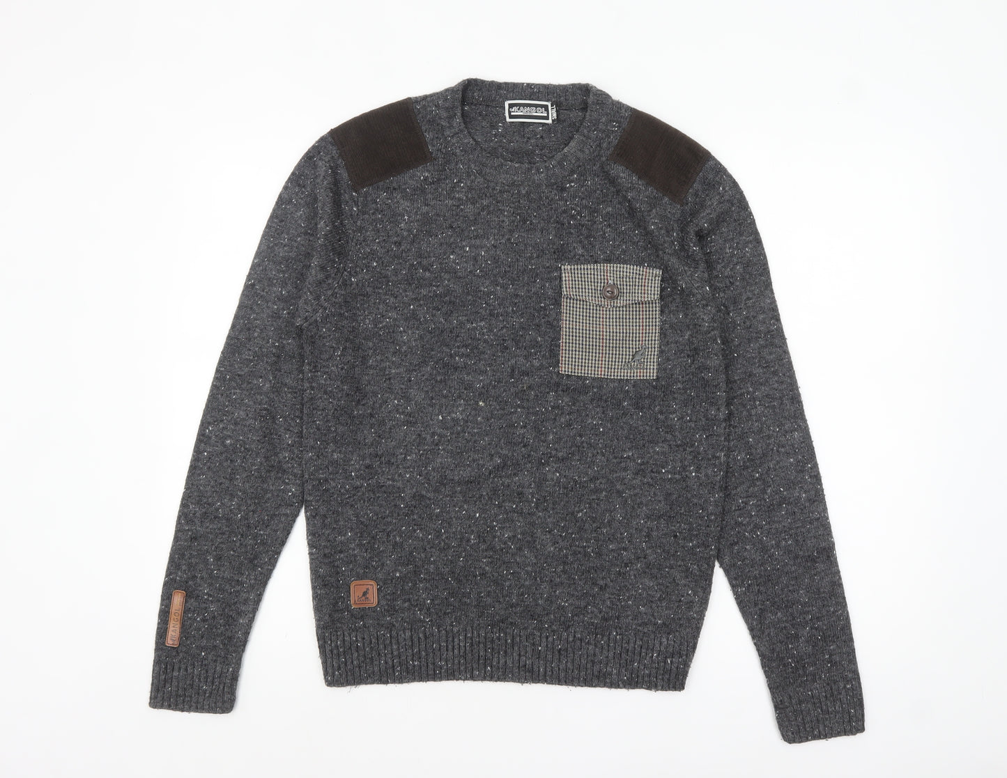 Kangol Men's Grey Small Crew Neck Pullover Jumper with Patches
