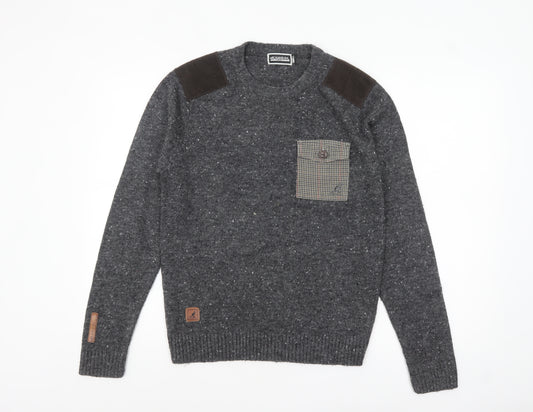 Kangol Men's Grey Small Crew Neck Pullover Jumper with Patches