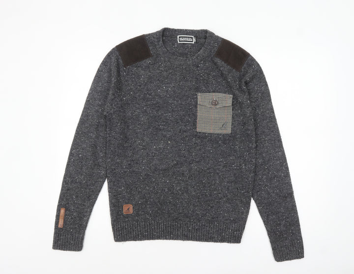 Kangol Men's Grey Small Crew Neck Pullover Jumper with Patches