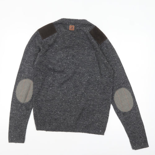 Kangol Men's Grey Small Crew Neck Pullover Jumper with Patches