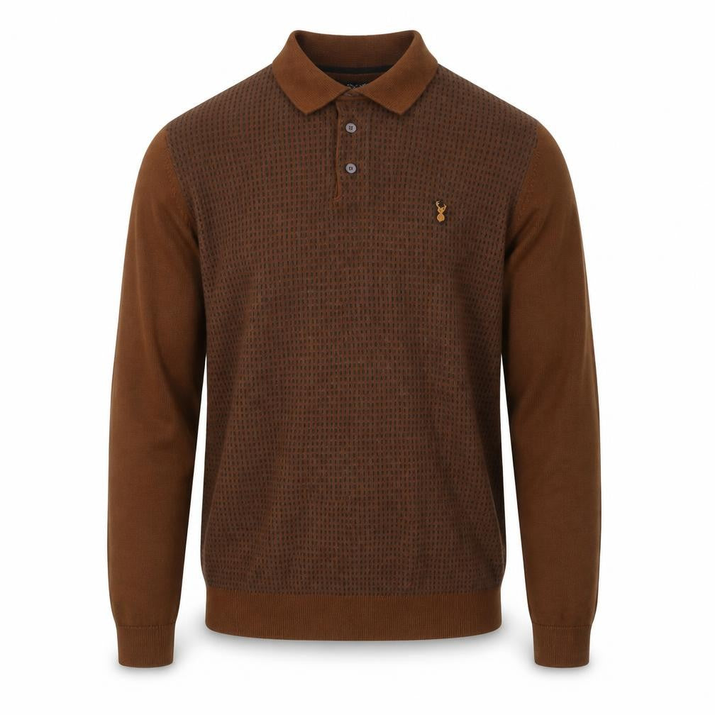 Front view of Next Men's Brown Collared Knit Cotton jumper, size S