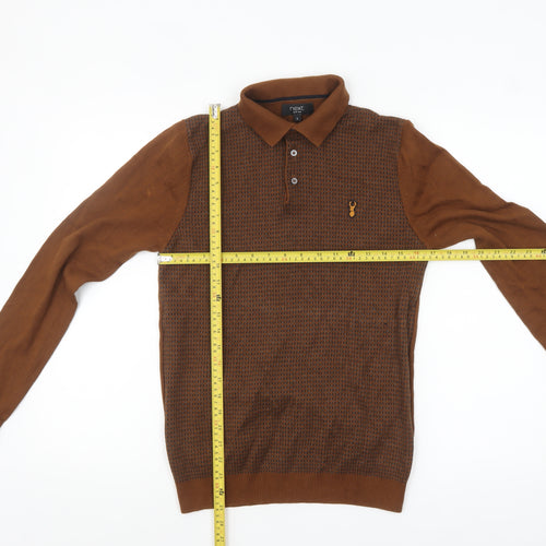 Next Men's Brown Collared Knit Cotton Pullover Jumper Size S