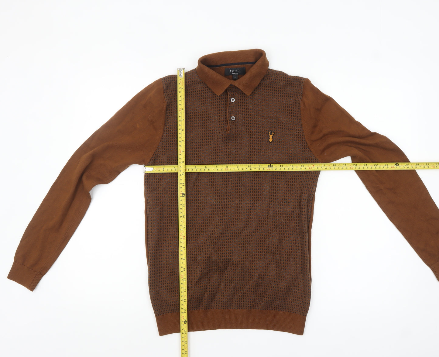 Next Men's Brown Collared Knit Cotton Pullover Jumper Size S