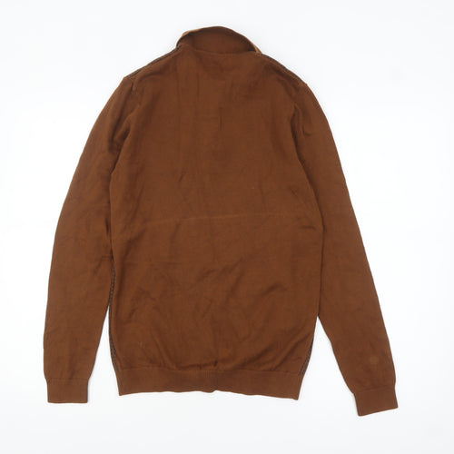 Next Men's Brown Collared Knit Cotton Pullover Jumper Size S