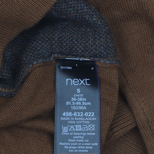Next Men's Brown Collared Knit Cotton Pullover Jumper Size S
