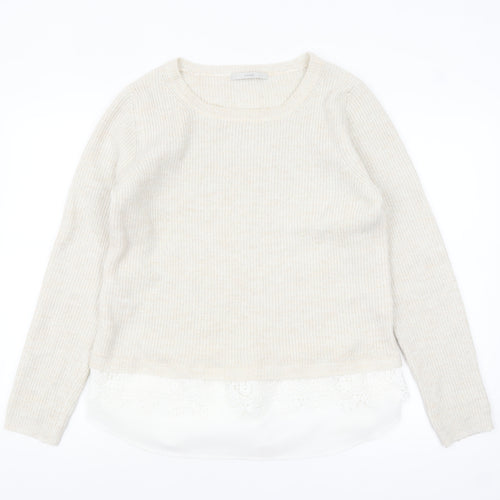 George Women’s Beige Knit Lace Hem Pullover Jumper Size 14