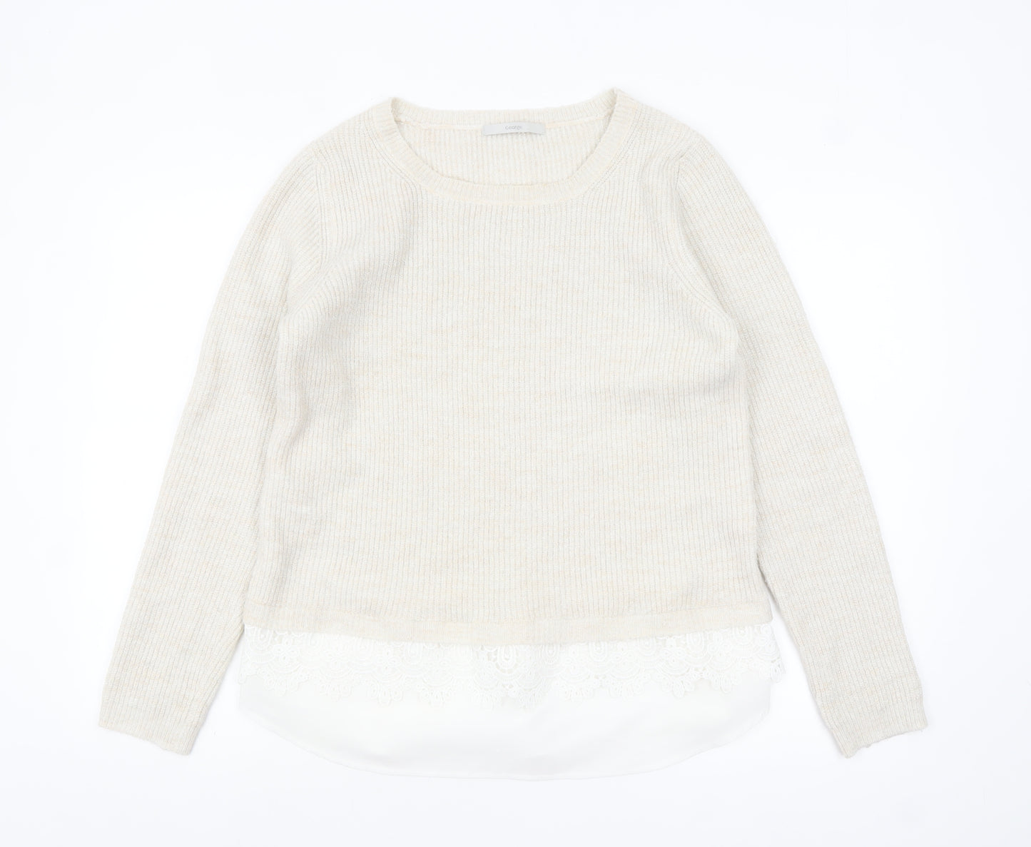 George Women’s Beige Knit Lace Hem Pullover Jumper Size 14