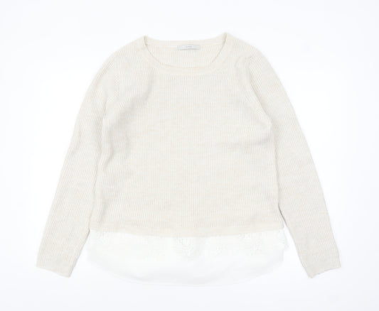 George Women’s Beige Knit Lace Hem Pullover Jumper Size 14